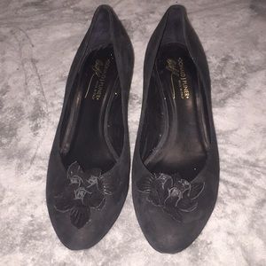 black high heeled flower shoes, 1 inch
